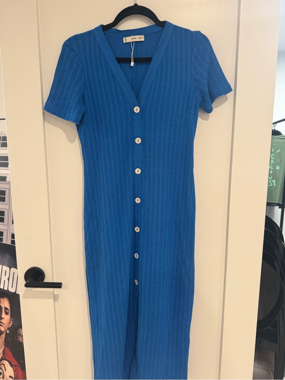 Mango Bright Blue Button-Front Midi Dress